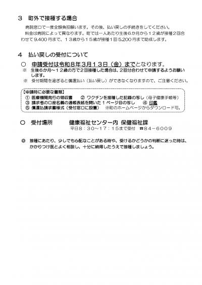 インフルエンザ予防接種（15歳まで）